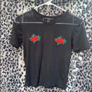 Sheer see through crop top with roses over nipples by Forever 21